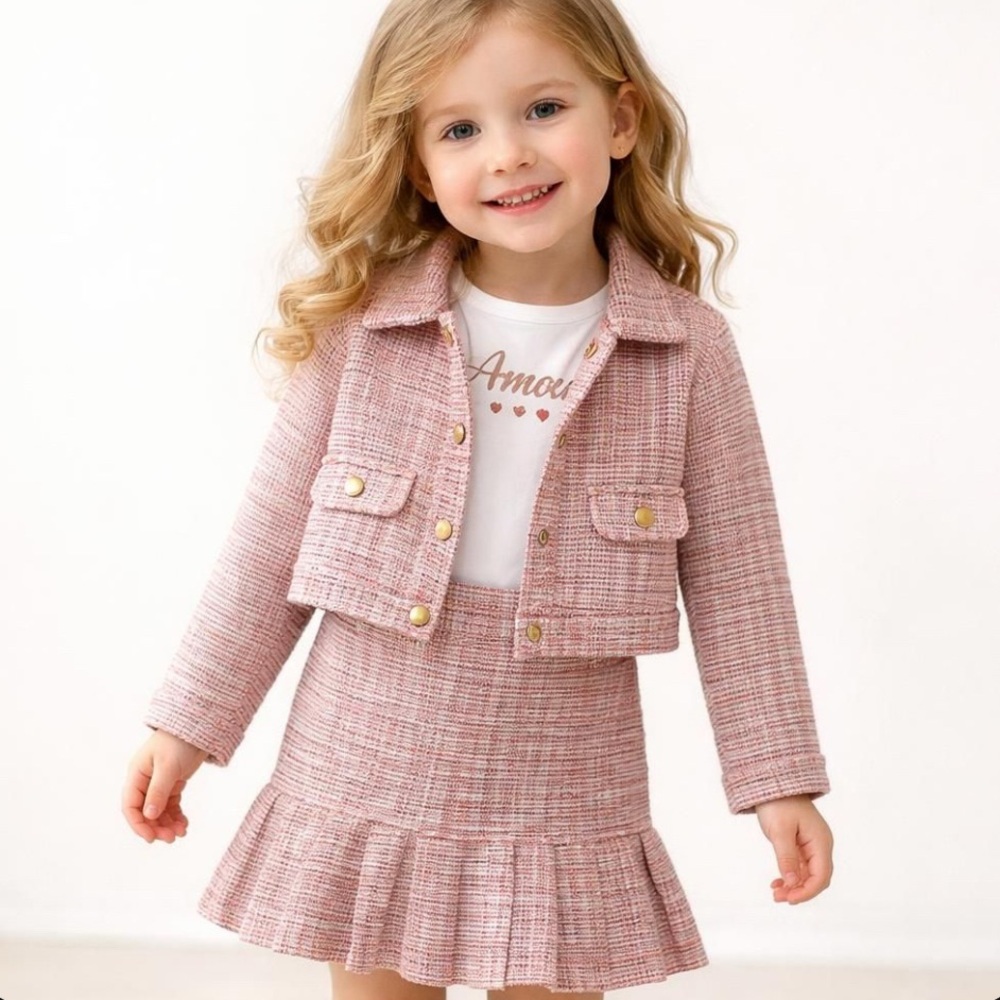 Girls' 2 Piece Pink Tweed Dress and Jacket Size 4T